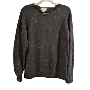 Belle Kim Gravel Black Speckled Crew Neck Sweater,Long Sleeves, Oversized Small.